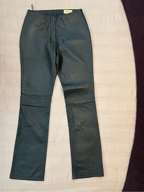 Rem Garson Black Low Rise Leather Pants with Satin Lining